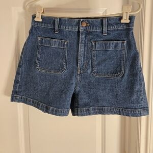 Madewell Medium Blue Denim Jean Shorts with Front Patch Pockets
